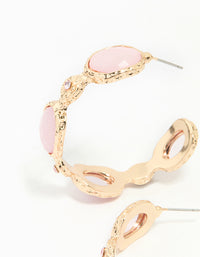 Gold Pink Stone Hoop Large Earrings - link has visual effect only