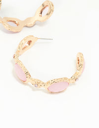 Gold Pink Stone Hoop Large Earrings - link has visual effect only