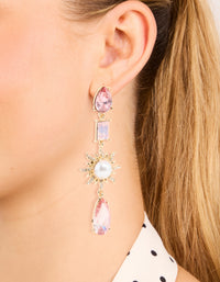 Gold Pink Diamante & Pearl Sun Drop Earrings - link has visual effect only
