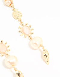 Gold Pearl & Pink Stone Drop Earrings - link has visual effect only