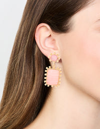 Gold Pink Stone Square Drop Earrings - link has visual effect only