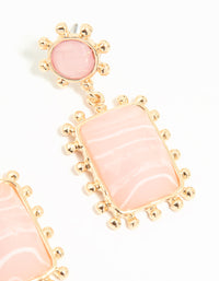 Gold Pink Stone Square Drop Earrings - link has visual effect only