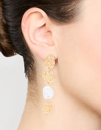 Gold Pearl Textured Drop Earrings - link has visual effect only
