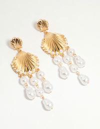 Gold Shell Pearl Drop Earrings - link has visual effect only