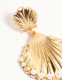Gold Shell Pearl Drop Earrings - link has visual effect only