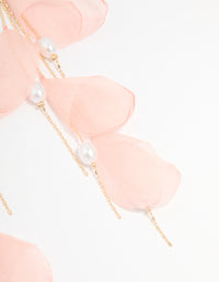 Pink Fabric Petal Chain Pearl Drop Earrings - link has visual effect only