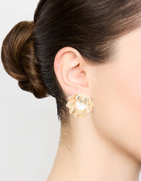 Gold Clam Pearl Stud Earrings - link has visual effect only