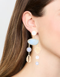 Gold Blue Marble & Shell Mobile Drop Earrings - link has visual effect only