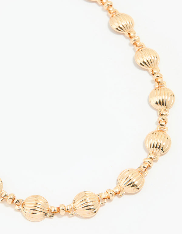 Gold Textured Ribbed Circle Choker Necklace