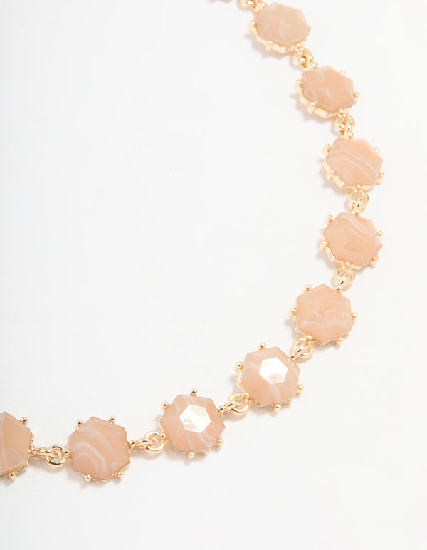 Gold Rose Stone Hexagon Choker Necklace