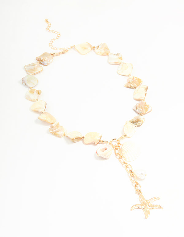 Genuine Shell Shell & Starfish Pendant Charm Necklace