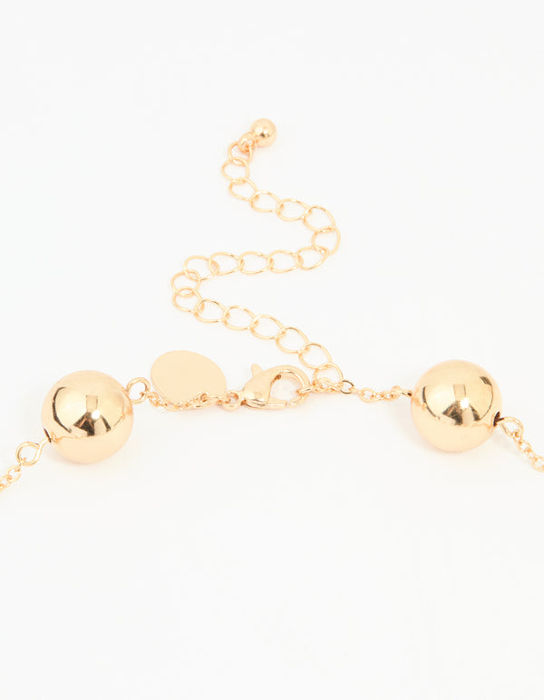 Gold Pearl & Solid Ball Long Link Necklace