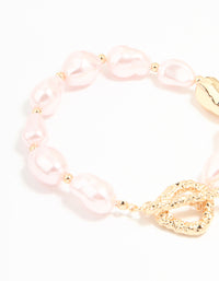 Gold Irregular Pink Pearl Textured T & O Bracelet - link has visual effect only