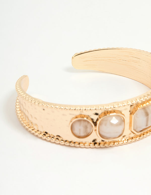 Gold Natural Stone Wrist Cuff