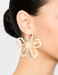 Gold Cut Out Large Flower Stud Earrings - link has visual effect only
