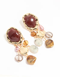 Gold Triple Molten Stone Drop Earrings - link has visual effect only