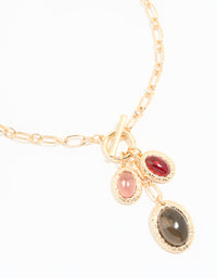 Gold Green Red & Pink Gemstone Charm Necklace - link has visual effect only