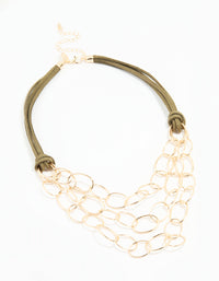 Gold Linked Layered Cord Necklace - link has visual effect only