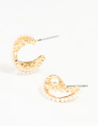 Gold Pearl Twisted Mini Huggie Earrings - link has visual effect only