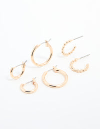 Gold Sleek & Bubble Hoop Earrings 3-Pack - link has visual effect only