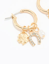 Gold Diamante Horseshoe & Clover Huggie Earrings - link has visual effect only