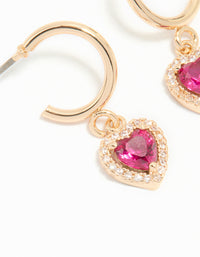 Gold Pink Cubic Zirconia Encased Heart Huggie Earrings - link has visual effect only