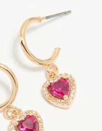 Gold Pink Cubic Zirconia Encased Heart Huggie Earrings - link has visual effect only