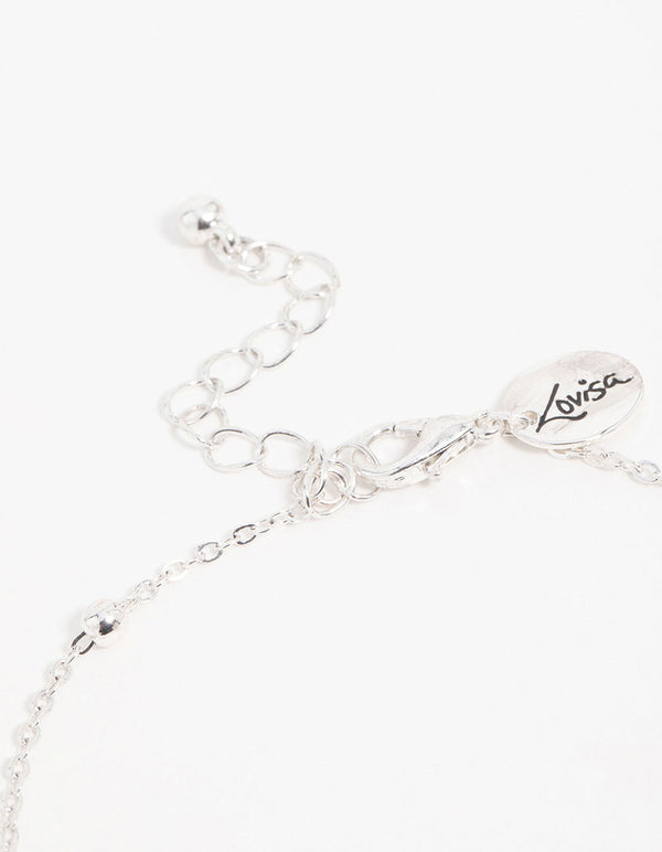 Antique Silver Leaf & Station Anklets 4-Pack