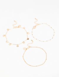 Gold Pearl Disc & Twisted Anklets 3-Pack - link has visual effect only
