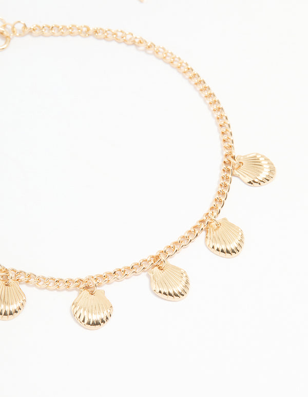 Gold Shell & Fish Charm Anklets 3-Pack