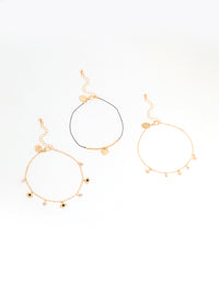 Gold Evil Eye & Coin Chain Anklets 3-Pack - link has visual effect only