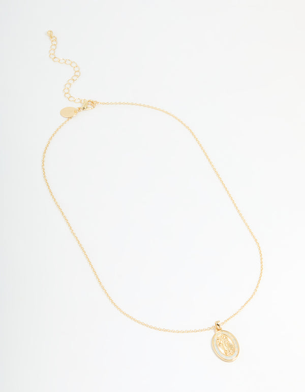 Gold Plated Mary Pendant Necklace