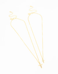 Gold Plated Hammered Cross Necklaces 2-Pack - link has visual effect only