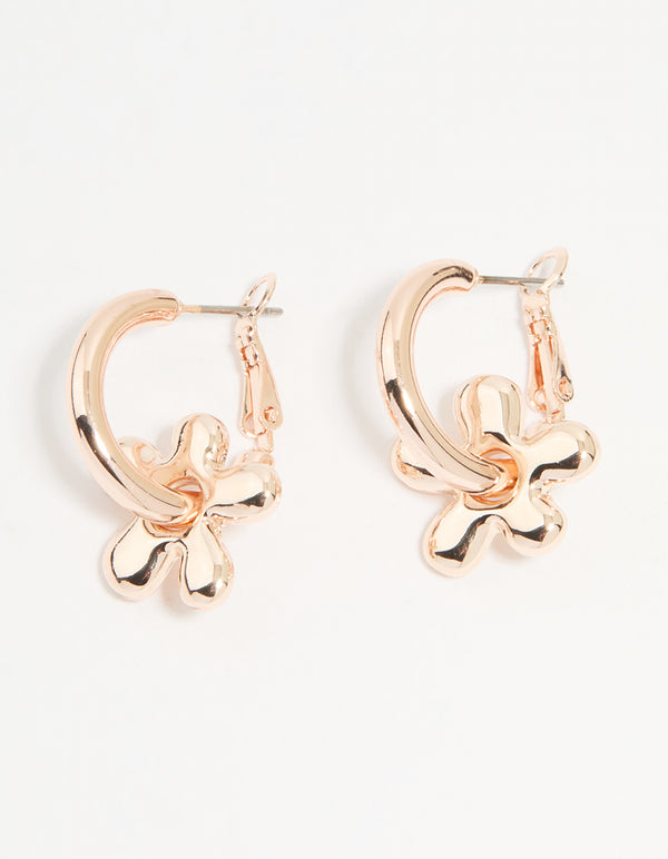 Rose Gold Flower Rondell Hoop Earrings