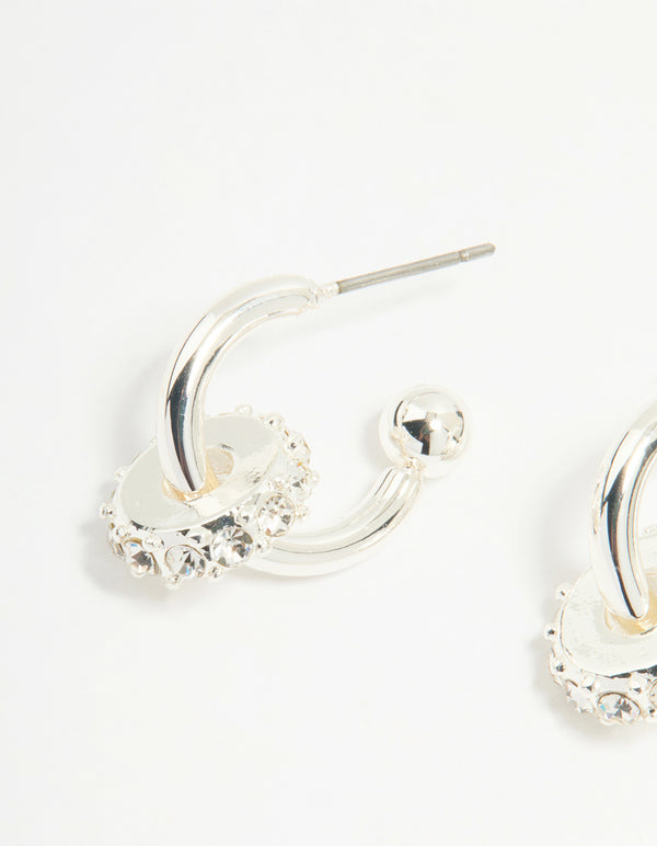 Silver Diamante Rondell Hoop Earrings