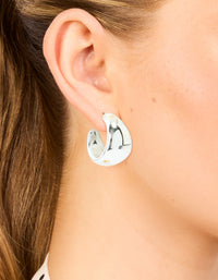 Silver Chunky Bubble Teardrop Hoop Earrings - link has visual effect only