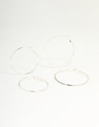 Silver Textured & Plain Hoop Earrings 2-Pack - link has visual effect only