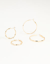 Gold Twisted & Plain Hoop Earrings 2-Pack - link has visual effect only