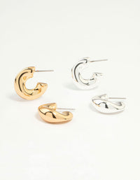 Mixed Metal Organic Shape Hoop Earrings 2-Pack - link has visual effect only