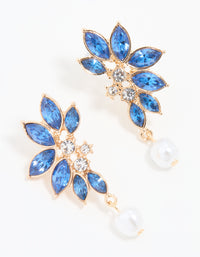 Gold Blue Diamante Pearl Marquise Stud Earrings - link has visual effect only