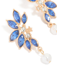 Gold Blue Diamante Pearl Marquise Stud Earrings - link has visual effect only