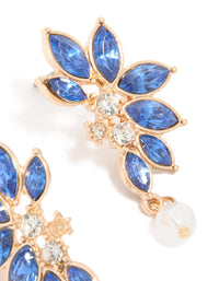Gold Blue Diamante Pearl Marquise Stud Earrings - link has visual effect only