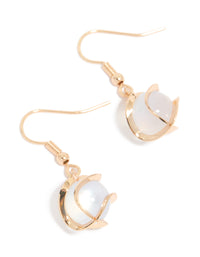 Gold Wire Wrapped Blue Beaded Drop Earrings - link has visual effect only