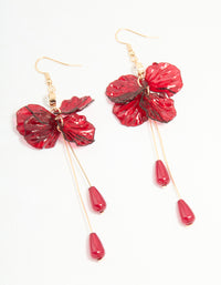 Gold Red Beaded & Diamante Flower Drop Earrings - link has visual effect only