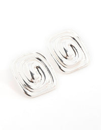 Silver Square Swirl Stud Earrings - link has visual effect only