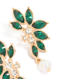 Gold Green Diamante & Pearl Marquise Stud Earrings - link has visual effect only