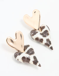 Gold Leopard Print Heart Drop Earrings - link has visual effect only