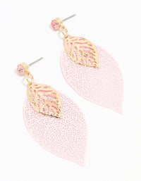 Gold Pink & Filigree Leaf Drop Earrings - link has visual effect only
