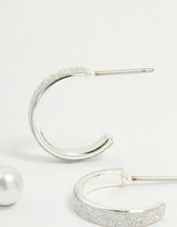 Silver Glitter Paper & Pearl Stud Earrings 2-Pack - link has visual effect only