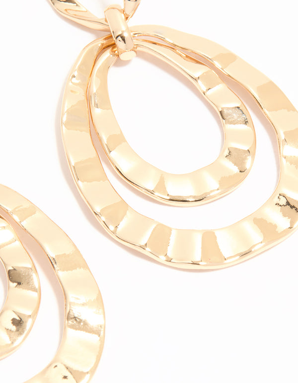 Gold Hammered Circle Drop Earrings